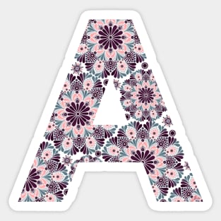 Dark Floral Mandala Capital Letter A Grey Sticker